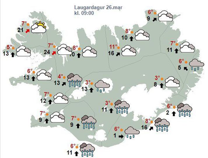 Það verður votviðri á sunnanverðu landinu í dag.