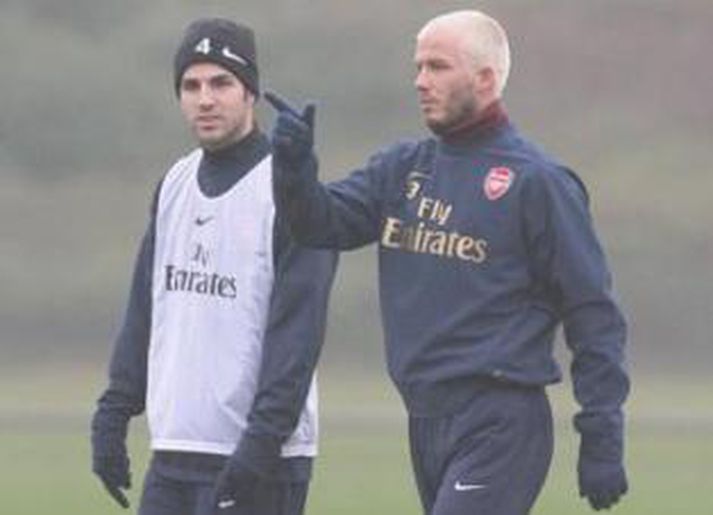 Beckham á æfingu með Cesc Fabregas hjá Arsenal