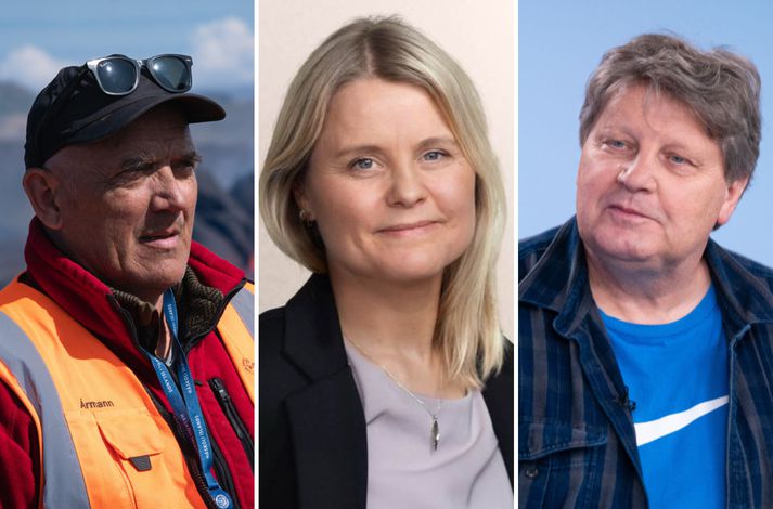 Prófessorarnir Ármann Höskuldsson og Þorvaldur Þórðarson ásamt Hildigunni Thorsteinsson forstjóra Veðurtofu Íslands.