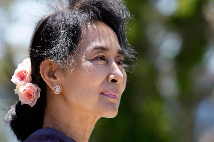 Aung San Suu Kyi, leiðtogi Mjanmar.