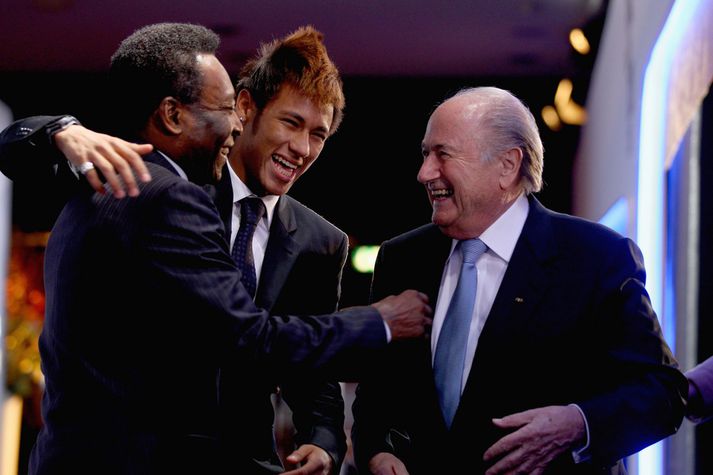 Pele, Neymar og Sepp Blatter, forseti FIFA.