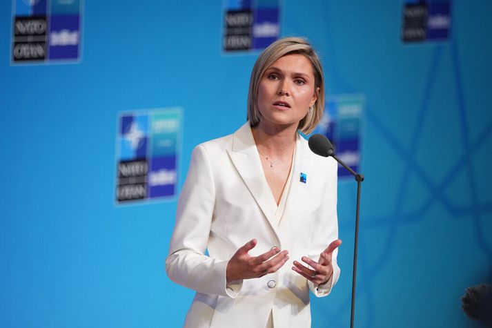 Kristrún Frostadóttir forsætisráðherra á fréttamannafundi í Ankara í dag.