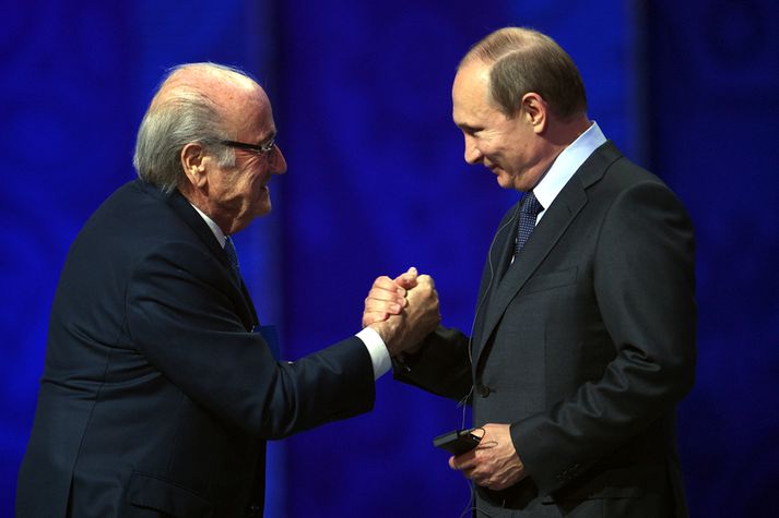 Sepp Blatter og Vladimir Putin Rússlandsforseti.