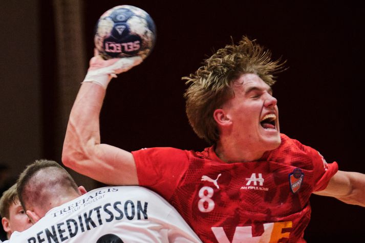 Freyr Aronsson kom að sextán mörkum Haukanna í kvöld.