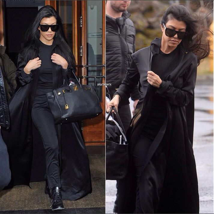 Kourtney Kardashian á leið sinni úr landi í kjól frá Jör.