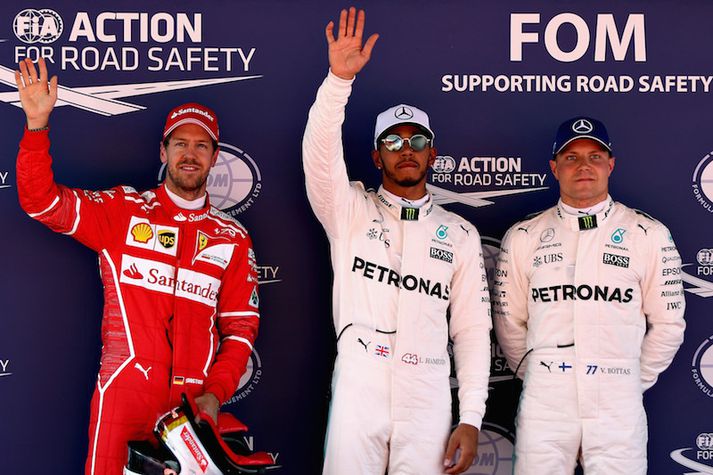 Sebastian Vettel, Lewis Hamilton og Valtteri Bottas.