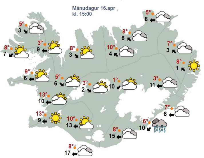 Samkvæmt spákorti Veðurstofunnar stefnir í fínan dag víða um land.