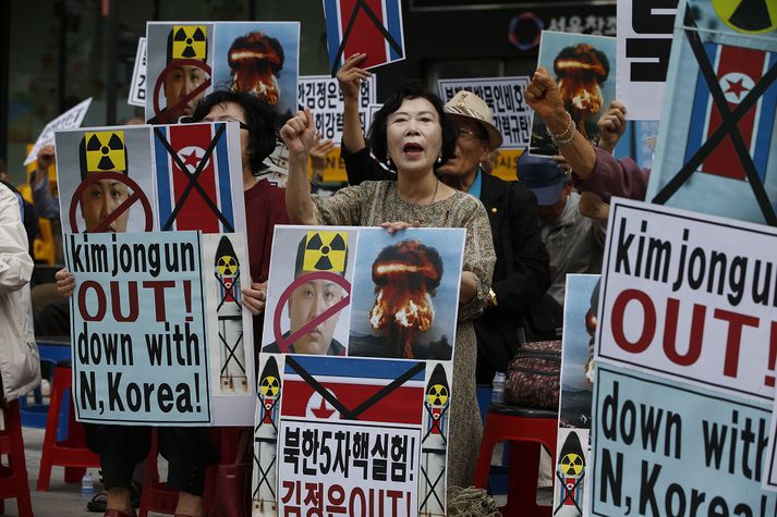 Frá mótmælum í Suður-Kóreu.