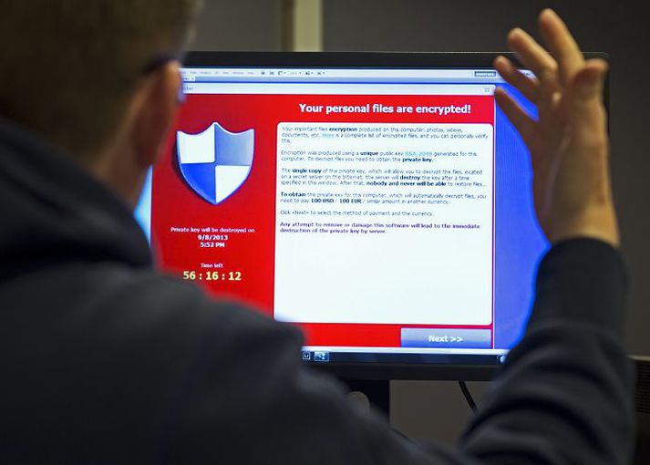 Talið er niður á skjám tölva sem smitast af CryptoLocker og aðgangur að gögnunum útilokaður sé lausnargjald ekki greitt.