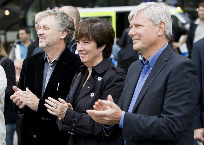 Peter Eriksson, fulltrúi Græningja, Mona Sahlin, leiðtogi Sósíaldemókrata, og Lars Ohly, leiðtogi Vinstriflokksins.nordicphotos/AFP