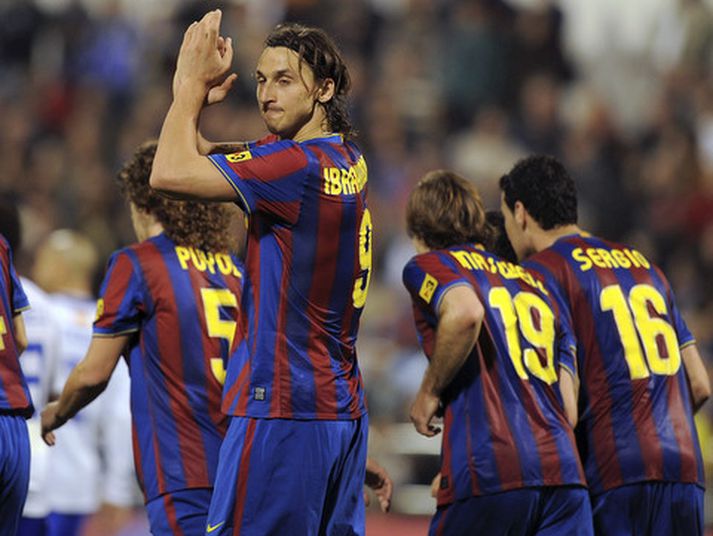 Zlatan Ibrahimovic skoraði fyrra mark Barcelona.