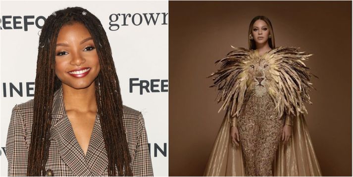 Halle Bailey til vinstri og Beyoncé til hægri.