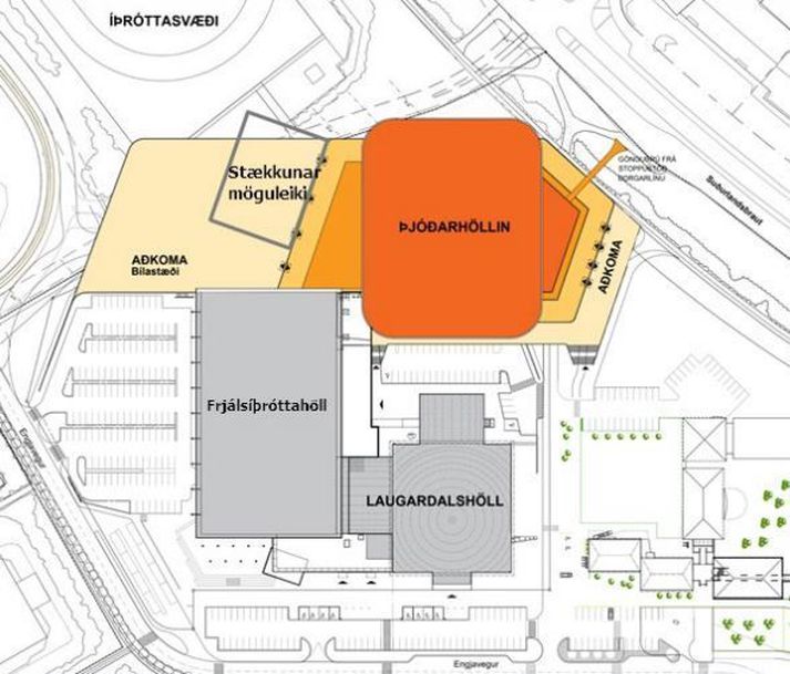 Możliwe miejsce budowy nowej hali sportowej Þjóðarhöllin.