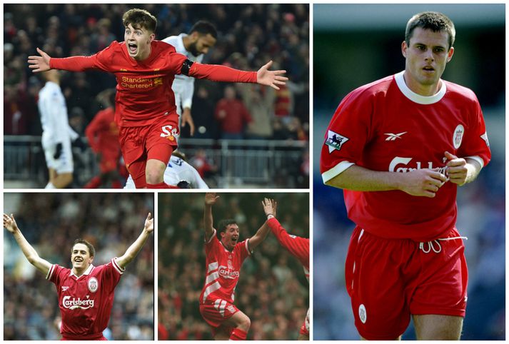 Ben Woodburn, Michael Owen, Robbie Fowler og Jamie Carragher.