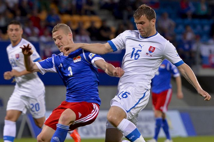 Úr leik Liechtenstein og Slóvakíu í kvöld
