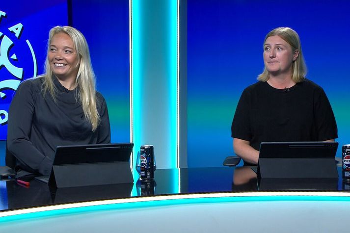 Margrét Lára Viðarsdóttir og Mist Rúnarsdóttir fóru í harða keppni þar sem þeir áttu að giska á leikmanninn.