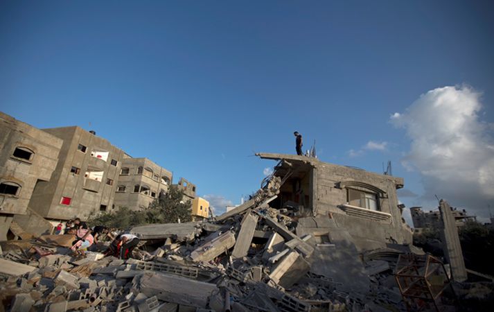Rústir á Gaza-svæðinu, þar sem Ísraelsmenn hafa gert loftárásir undanfarna viku.