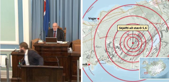 Steingrímur J. Sigfússon, forseti Alþingis sat hinn rólegasti á meðan skjálftinn reið yfir.