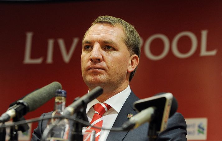 Rodgers á blaðamannafundinum í morgun.
