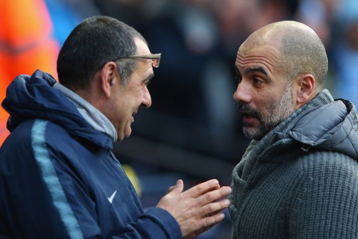 Maurizio Sarri og Pep Guardiola.