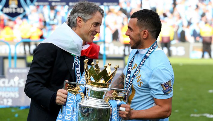 Carlos Tevez og Roberto Mancini.