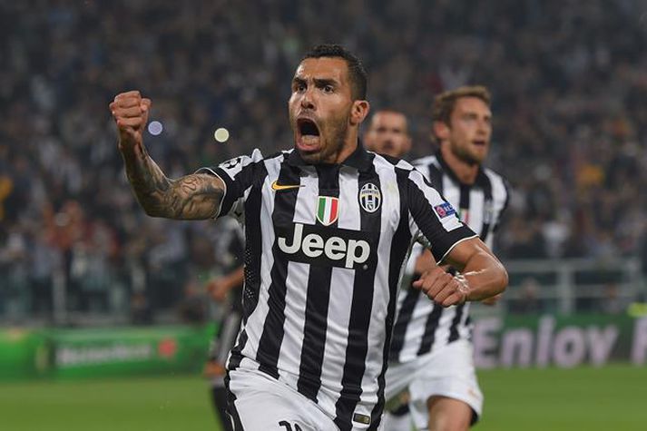 Tévez skoraði sigurmark Juventus í fyrri leiknum gegn Real Madrid í undanúrslitum Meistaradeildarinnar.