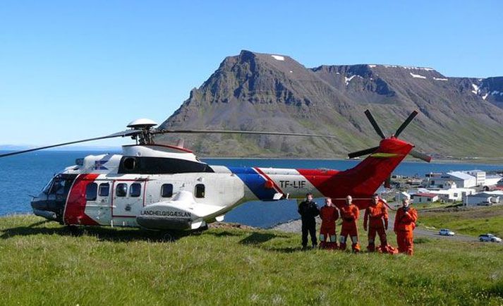 Þyrla Landhelgisgæslunnar lenti í Húsadal nú fyrir skömmu.