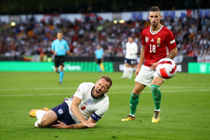 Harry Kane reyndi að fiska vítaspyrnu í leiknum. Það gekk ekki.