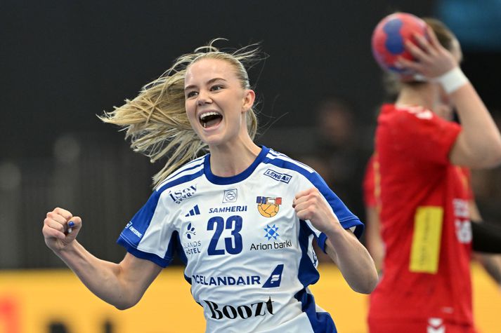 Íslenska landsliðið fagnaði vel og innilega þegar það fékk smá frí í gær. 