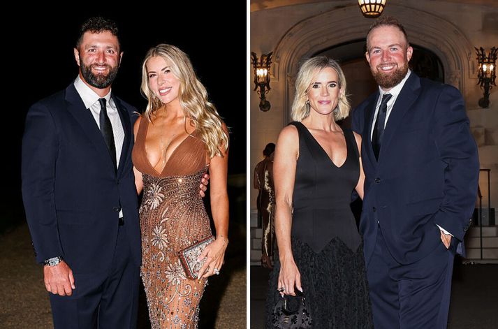 Jon Rahm og Shane Lowry með eiginkonum sínum í hátíðarkvöldverðinum í gærkvöld, fyrir Ryder-bikarinn.