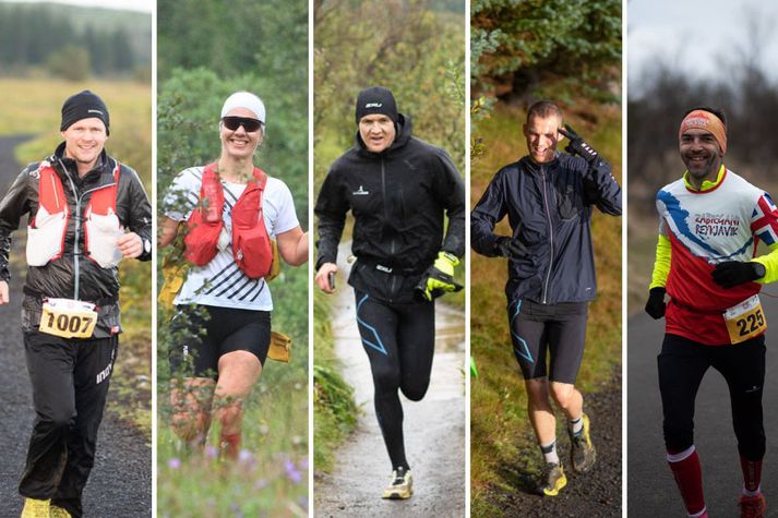 Birgir, Hildur, Sigurjón, Jón Gunnar og Adam keppa í bakgarðshlaupinu um helgina.