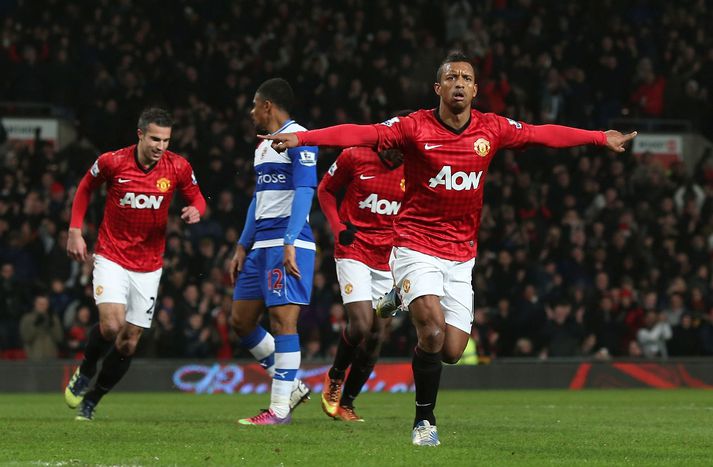 Nani kláraði bikarleikinn gegn Reading um daginn og fagnar hér marki sínu í þeim leik.