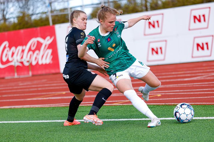 Varnarmenn Þórs/KA réðu lítið við Öglu Maríu Albertsdóttur í dag.