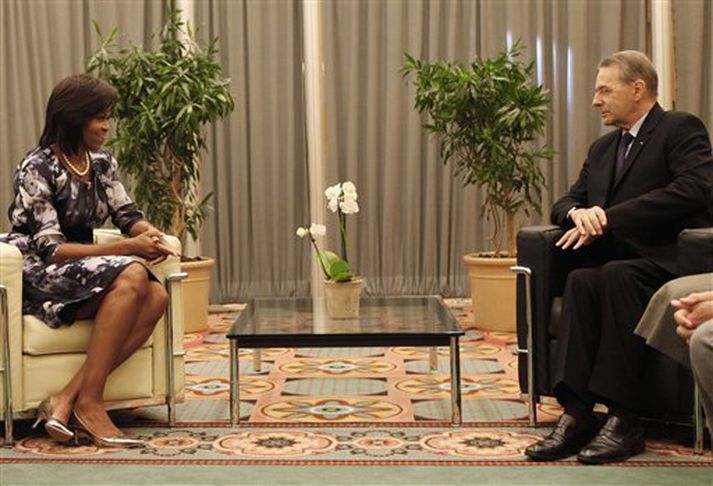 Michelle Obama fundaði í morgun Með Jacques Rogge.