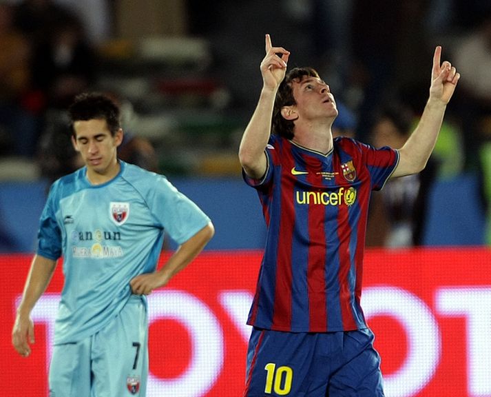 Messi fagnar í dag.