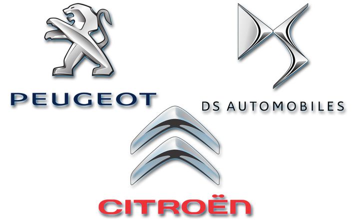 Hin þrjú bílamerki PSA Peugeot Citroën bílasamstæðunnar.