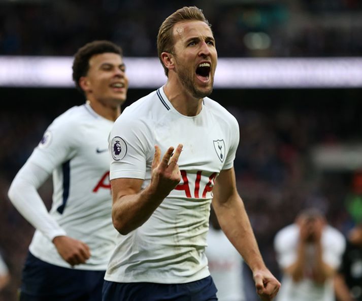 Harry Kane skoraði tvívegis í sigrinum á Liverpool.