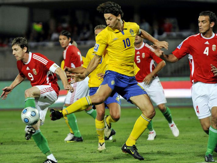 Zlatan í leiknum á móti Ungverjum um síðustu helgi.