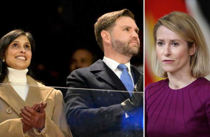 Kaja Kallas, utanríkismálastjóri ESB, (t.h.) segir evrópskt stolt skýra hvers vegna áhorfendur í Mílanó bauluðu á J.D. Vance, varaforseta Bandaríkjanna, (f.m.) á opnunarhátíð vetrarólympíuleikanna.