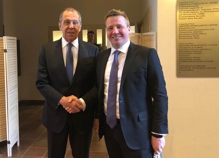 Frá fundi Guðlaugs Þórs og Sergey Lavrov í Finnlandi í maí.