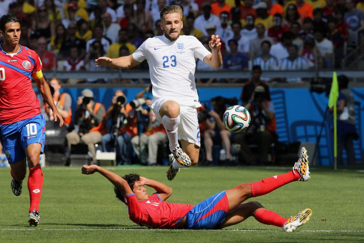 Luke Shaw í leik gegn Kostaríka á HM.