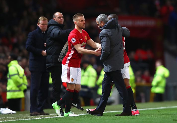 Shaw og Mourinho er bakvörðurinn kom af bekknum í gær.