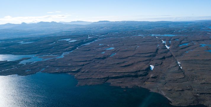 Drónamynd sem þeir Tómas Guðbjartsson og Ólafur Már Björnsson tóku af landsvæðinu sem fer undir vatn með Hvalárvirkjun.