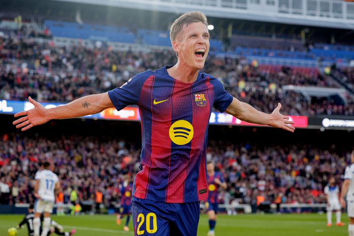 Dani Olmo skoraði mikilvægt mark fyrir Barcelona í kvöld.