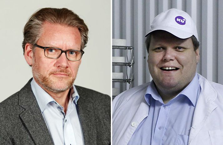 Það er Mjólkurbúið Kú sem hefur óskað eftir að fá að flytja inn lífræna mjólk tollfrjálst. Ólafur Stephensen, framkvæmdastjóri Félags atvinnurekenda, til vinstri og Ólafur M. Magnússon, framkvæmdastjóri mjólkurbúsins Kú, er til hægri.