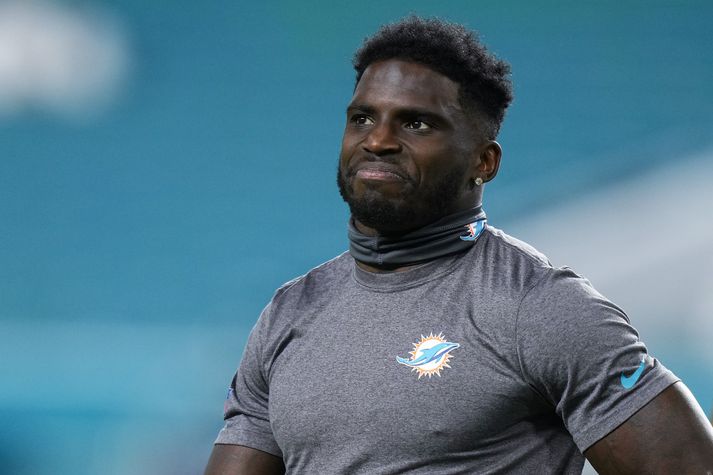 Tyreek Hill spilar með Miami Dolphins og líklegast fljótasti leikmaður NFL-deildarinnar. Í það minnsta mjög mjög ofarlega á þeim lista.