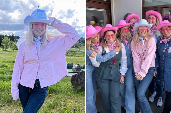 Jóhanna Guðrún var gæsuð af fríðum hópi kvenna í gær.