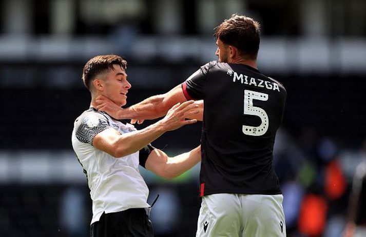 Það voru læti á Pride Park í gær.