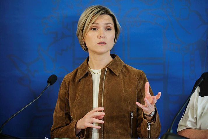 Kristrún Frostadóttir á blaðamannafundinum í gær þar sem fjárlög ríkisstjórnarinnar voru kynnt.