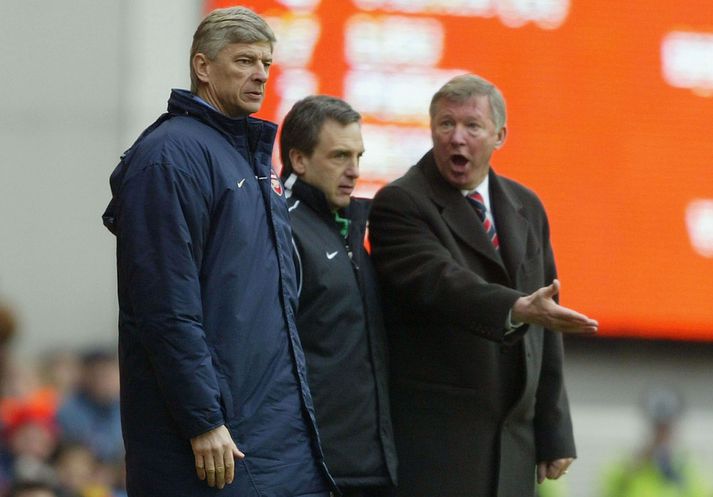 Arsene Wenger og Sir Alex Ferguson voru svarnir óvinir þótt þeim sé ágætlega til vina í dag.